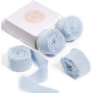 Ruban En Mousseline De Soie &Agrave; Franges Fait &Agrave; La Main 4 Rouleaux De Ruban Bleu Clair De 2,5 Cm X 5 M De Ruban Rose Blush, 20 M De Ruban En Mousseline De Soie - Neuf