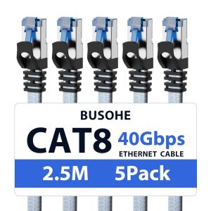 Cat 8 Câble Ethernet 2,5M (5 Pièces), Câble Réseau Lan Gigabit Rj45 Plat Haut Débit, Tressé Cable Internet 40Gbps 2000Mhz Compatible Avec Pc, Routeurs, Modems[BLE7111426] - Neuf