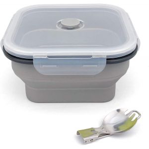 Grand Bol Pliable En Silicone De 1200 Ml,Avec Fourchette Et Cuillère Pliable 2 En 1,Gain De Place,Passe Au Micro-Ondes Et Au Congélateur,Bleu - Neuf