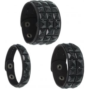 KAL-Lot De 3 Bracelets Punk En Cuir Avec Rivets Carrés De 22 Cm - Neuf