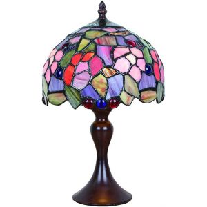 Tiffany Lampe de Table, Mini 8 Pouces Fleurs Abat-jour Style Ferme, Verre Multicolore Retro Petite Veilleuse Salon Chambre Chevet, Sans Ampoule - Neuf