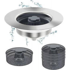 Filtre d'&eacute;vier 3 en 1,pop-up,en acier inoxydable,avec 5 bouchons de lavabo,pour &eacute;vier de 75 &agrave; 87 mm,profondeur > 37 mm - Neuf