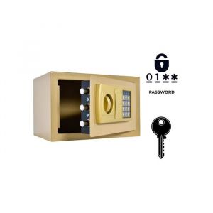 Coffre-fort domestique blind&eacute; 20x31x20 cm or avec serrure &eacute;lectronique et cl&eacute;, alarme, &eacute;tag&egrave;re amovible pour maison bureau - Neuf