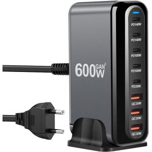 600W Usb C Multiple Charger, 8-Port Fast Charging Station With 6 -C And 2 -A Pd Pps 100W Power Charger For Macbook Pro/Air, Ipad Pro/Air, Sumsung Etc-Black - Neuf