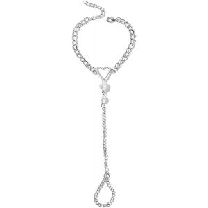 Eryi-Bracelet D'anneau De Doigt D'amour Chaîne De Main De Perle Vintage Harnais De Main D'esclave Minimaliste Chaîne D'argent Bijoux Pour Femmes Filles - Neuf