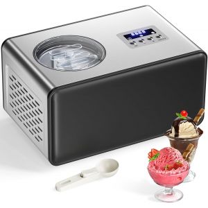 lbgwp60-Sorbetiere Turbine A Glace Avec Compresseur 2L, Sorbetière Electrique Pas De Pré-Congélation, Automatique Machine À Glace, Lcd Préparation, Livre De Recettes, Pour Faire Sorbets/Crème Glacée/ - Neuf