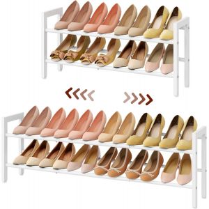 Kgabery-Étagère À Chaussures À 2 Niveaux,Extensible,En Métal,Blanc,Réglable,Peu Encombrante,Robuste,Pour Entrée,Chambre À Coucher - Neuf