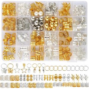 Lbgwp60-320 Pi&egrave;ces Bijoux Cheveux, Bijoux Cheveux Tresse En M&eacute;tal Ajustables, Bijoux Pour Cheveux Or Et Argent, Bague Cheveux Avec Bo&icirc;te De Rangement Pour Hommes Et Femmes Tresses D&eacute;coration - Neuf
