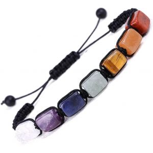 Bracelet De 7 Perles Chakra Naturelles - 8 Mm - Bracelet De Yoga Tress&eacute; En Pierres Naturelles - Bracelet De Gu&eacute;rison - Cadeau Pour La Famille Et Les Amis - Neuf