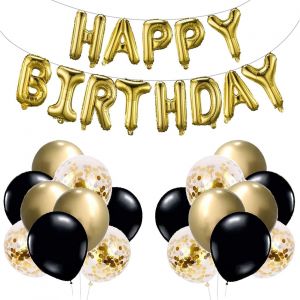 AYUHR-Decoration Anniversaire Homme Femme, Vert et Or Ballon Anniversaire avec Bannière Joyeux Anniversaire, Décoration de Gâteau pour Ballon Anniversaire pour Garcon Fille Baby Shower, Safari Party - Neuf