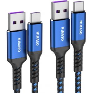 Huawei Câble USB Type C 5A[Lot de 2],Huawei Supercharge Câble USB C 40W Compatible avec Huawei P30 Pro,P20 Pro,Mate 20 Pro,Mate 10 Pro,P10 Plus,Mate 9 Pro,Honor Note 10,Honor 10 (1M+2M,Bleu) - Neuf