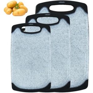 Planche &Agrave; D&eacute;couper En Plastique, Planche &Agrave; D&eacute;couper 3 Pi&egrave;ces, Tagliere Cutting Board Avec Bac Anti-D&eacute;bordement + Trou De Suspension Pour Rangement Blanc - Neuf
