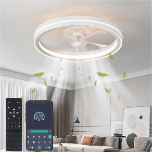 Ventilateur Plafond avec Lumiere 48cm Blanc Silencieux LED 6 Vitesse Minuterie Moderne Plafonnier Ventilateur pour Chambre Salon Cuisine Dimmable 3000K-6500K avec Telecommande - Neuf
