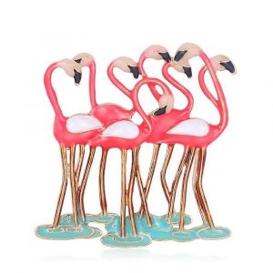 Alliage M&eacute;tal &Eacute;mail Rose Flamant Rose Broche Et &Eacute;pingle Pour L'amiti&eacute; Des Femmes - Neuf