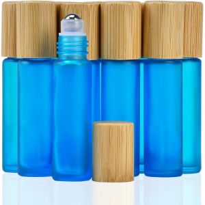 10 Pièces Bouteilles à Rouleaux d'Huile Essentielle,10ml Flacon Roll on en Verre Rechargeable,Voyage Flacon avec Bille en Acier Inoxydable pour Aromathérapie,Parfum(Bleu) - Neuf