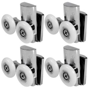 4pcs 23mm alliage de zinc robuste Roulettes de porte de douche avec roues jumelées pour portes coulissantes plates - Neuf