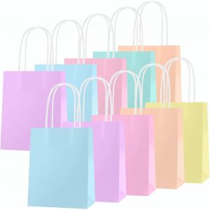 Lot De 10 Sac Cadeau Pastel 21x15x8cm,Sac Kraft Avec Poign&eacute;e,Pochette Cadeau En Kraft Pour Anniversaire Enfant,Mariage,Baby Shower,F&ecirc;te,Emballage Cadeau No&euml;l Et Anniversaire De Mariage - Neuf
