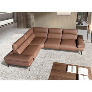 Canap&eacute; d'angle relax modulable en cuir marron - Neuf
