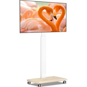 MEVRONISSHOP-Support TV sur Pied roulettes Pied TV Universel Blanc et Bois pour T&eacute;l&eacute; de 32 &agrave; 65 Pouces, R&eacute;glable en Hauteur Support TV Orientable TV sur Pied Jusqu '&agrave; 40 kg, Max VESA 400x400mm - Neuf