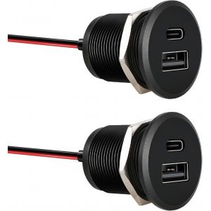 Prise Usb 12v Chargeur Usb Camping-Car Aluminium,Double Prise Usb C Voiture Pd3.0 Et Qc3.0 Charge Rapide Pour Bateau Marine Camion Caravane,Sortie De 24w Par Port(Petit Panneau X 2) - Neuf