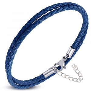 Zense - Bracelet Homme En Cuir Fin Bleu Double Enroulement Et Réglable Zb0379 - Neuf