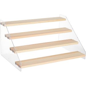 Jexnovashop-Pr&eacute;sentoir &Agrave; Plusieurs Niveaux En Acrylique &Agrave; 4 &Eacute;tape, Pr&eacute;sentoirs En Bois Pr&eacute;sentoir Marches &Agrave; 4 Niveaux Avec Ruban Adh&eacute;sif Pour Parfum Collection D'affichage De Stockage, 30x21.4x15.8 C - Neuf