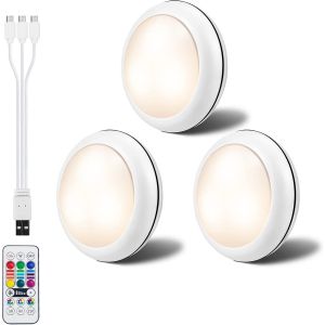 &Eacute;clairage D'Armoire Rgbw Rechargeable Spot Lights 1000Mah Batterie 16 Modes De Couleur Veilleuse Led Avec T&eacute;l&eacute;commande Pour Chambre Armoire De Cuisine Armoire Penderie Placard Lot De 3 - Neuf