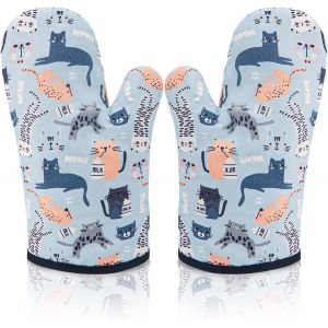 Loranka-Gant De Cuisine Chat, Gants Four Respirant Coton, Manique Four Lavable, Oven Mitts Oven Gloves Maniques Isolants Cuisine Pour Cuisson Cuisine Pizza Biscuit G&acirc;teau 1 Paire - Neuf