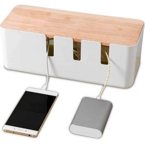 HERCHR Boîte de Rangement de câbles 30,3 x 12,5 x 11,5cm, Organisateur de câbles avec Couvercle en Bois pour Ordinateur TV, multiprise, Chargeur Ligne - Neuf