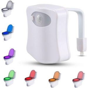 .- Eclairage Led Pour Wc/Capteur De Mouvement Luminaire Pour Toilette Et Salle De Bain/Lumi&egrave;re Veilleuse Avec 8 Coloris Diff&eacute;rents, Plastique, Blanc - Neuf