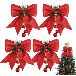 4pcs de No&euml;l Arc, Rouge Couronnes Arcs, Grand Arbre de No&euml;l B - Neuf