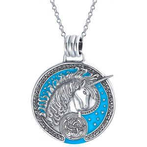 Kal-Collier Unisexe En Argent 925 Oxyd&eacute; Avec Pendentif En Forme De Cercle C&eacute;leste, Croissant De Lune Et Soleil Ou P&eacute;gase Bleu, Licorne Mythique, Pour Femmes, Hommes Et Adolescents. - Neuf