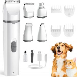 Kit De Toilettage Pour Chiens Avec Broyeur &Agrave; Ongles (Gris), Tondeuse &Eacute;lectrique Sans Fil 4 En 1, Faible Bruit, Usb - Neuf