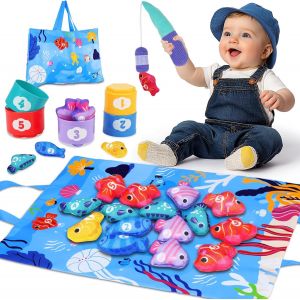 Montessori Toy for Kids 1-2 Years Old Baby Fishing Game 6-12 12-18 Months Fish Educational Games Sorting Motor Skills Toy Birthday Gift for Boys and Girls - Neuf