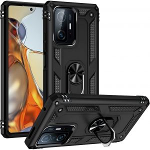 Compatible Xiaomi 11t / 11t Pro Coque Antichoc Militaire Noir - Bumper Tpu Mat Résistant + Support Intégré + Pack Verre Trempé Hd - Neuf