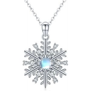 Collier Flocon De Neige 925 En Argent Sterling Pierre De Lune Pendentif Flocon De Neige Collier Bijoux Cadeaux De No&euml;l Pour Femmes Filles Dames - Neuf