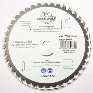 Lame de scie circulaire 190 x 16 mm enti&egrave;rement tremp&eacute;e et tendue, durable et r&eacute;sistante, pour bois, avec 40 dents TCT inclin&eacute;es et d&eacute;coupes laser pour r&eacute;duire le bruit - Neuf