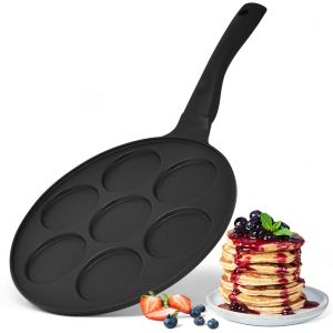 SUBZONAL-Po&ecirc;le &agrave; Cr&ecirc;pe Pancakes Blinis - 7 trous en Aluminium Antiadh&eacute;sif - Poele a Crepe induction ou gaz de 26,5 cm - Po&ecirc;le &agrave; Frire pour Mini Pancakes Cr&ecirc;pes blinis ?ufs - Neuf