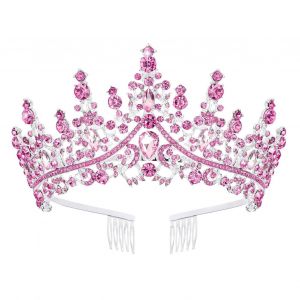 Couronne De Mariée Diadème Princesse Reine Féerique, Couvre-Chef De Mariage En Alliage Strass, Cadeau De Fête D'anniversaire Et De Bal-Rose - Neuf