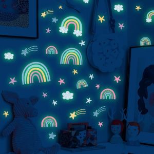 ERYI-Stickers Muraux Arc-En-Ciel, Autocollants Lumineux, Étoiles Phosphorescentes, Décoration Murale Pour Chambre De Fille, Enfants, Bébé, Pépinière - Vert - Neuf