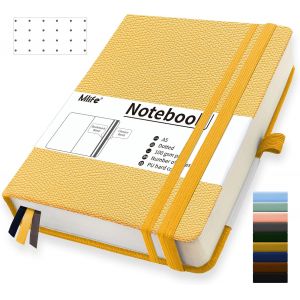 Eryi-A5 Carnet De Notes Pointillé Épaissi,360 Pages Et 100g/M² De Papier Résistant À L'encre,Carnets De Notes Avec Pochette Pliante Pour Le Bureau École Maison Écriture&notes(Jaune) - Neuf
