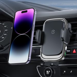 CMJAAGUR-15W Support Telephone Voiture Induction [Serrage Automatique], Double Bobine Chargeur Induction Voiture Sans Fil Rapide Compatible Avec Iphone 15/14/13/12/11, Galaxy Zflip5/4/3/S24/[M1003] - Neuf