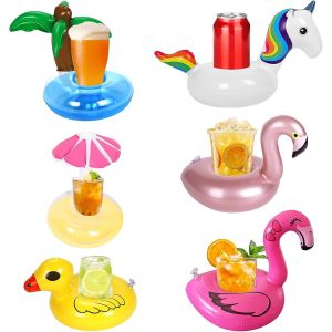 Lot De 6 Porte-Gobelets Gonflables Pour Piscine, Motif De Dessin Animé Flamant Rose, Licorne, Palmier, Parapluie, Canard Jaune Et Oie Pour Piscine Et Fête D'été - Neuf