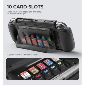 For Nintendo Switch OLED Case (2021),Rugged Protective Cover with Adjustable Stand,MicroSD & Game Cards Storage Slots for Nintendo Switch OLED and Joy-Con Controller-Black - Neuf