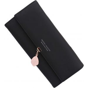 Portefeuille Femme Porte Monnaie En Pu Cuir Porte-Ch&eacute;quier Porte-Cartes Grande Capacit&eacute; Portefeuille Longue Pour Dames Portefeuille De No&euml;l Saint-Valentin (Noir) - Neuf