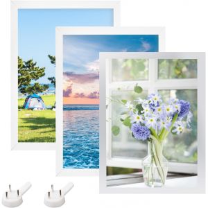2 Pi&egrave;ces Cadre Photo A4 21x29.7 Cm Encadrement Tableau En Bois Mdf Avec Vitre En Verre Plexiglas Et Support Cadre Photo Avec 1 Cadre D'affichage Magn&eacute;tique (Blanc) - Neuf