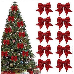 10 Paquets De Paillettes Rouge De Noël Arcs Décorations, Petit Arbre De Noël Arc Des Ornements, Des Paillettes N?Ud Papillon Pour Noël, Des Couronnes, Des Guirlandes, Décoration D'arbre De - Neuf