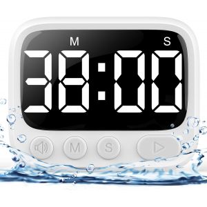 Minuteur Douche Impermeable Salle de Bain Cuisine Mur Etude Support Pliable Chronometre Compte a Rebours Ventouse Natation Rechargeable Blanc - Neuf