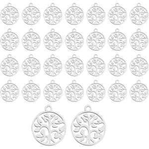30pcs 14.5mm 304 En Acier Inoxydable Arbre De Vie Pendentifs - Fabrication De Bijoux - Neuf