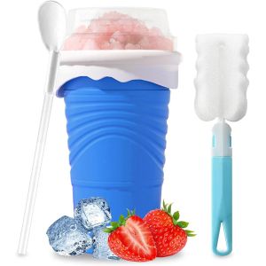 Eryi-Slushy Maker Gobelet 500 Ml En Silicone Avec Cuillère À Paille, Gobelet À Glace, Slushy Maker Cup Smoothie Cup Avec Brosse De Nettoyage (Bleu) - Neuf